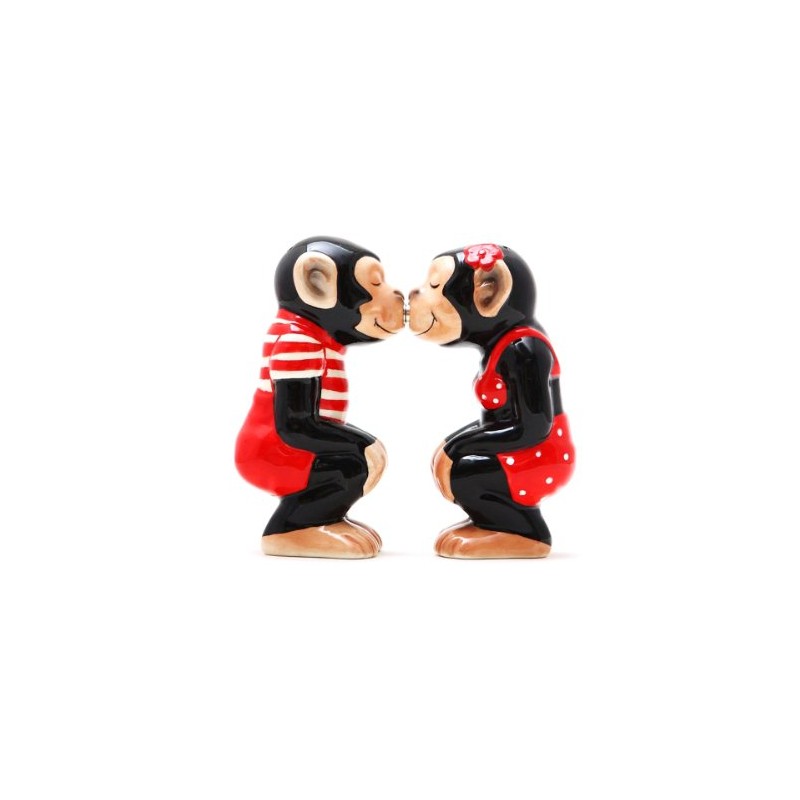 Boy and Girl Chimps Kissing Salt and Pepper Shaker Set