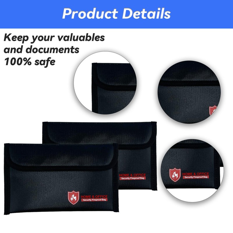 ZQZXD 2 Pack Fireproof Money Bag (5x8''), Non-Itchy Waterproof Fireproof
