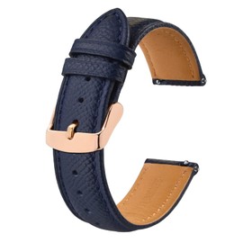 BISONSTRAP Texture Leather Watch Straps for Women and Men, Watch Replacement Bands with Quick Release, 22mm, Dark Blue, Rose Gold Buckle