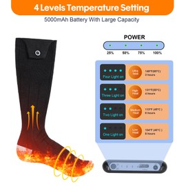 Heated Socks, Electric Heated Socks for Men Women, Rechargeable Battery Heat Up to 8 Hours, Winter Washable Thermal Socks Foot Warmer for Outdoor Camping Skiing Fishing Hunting (Black & Light Grey)