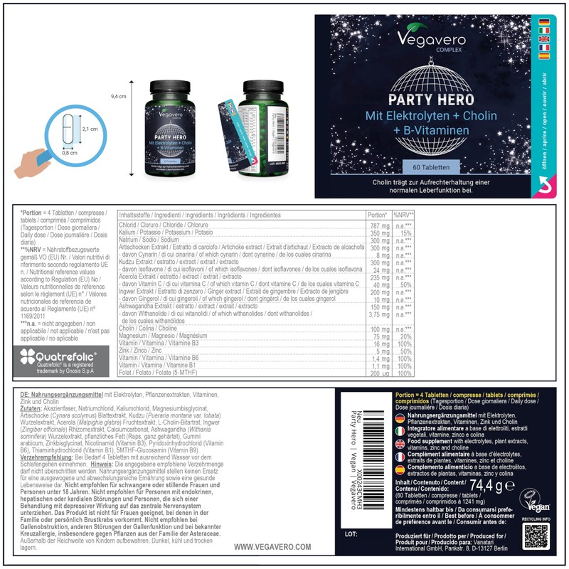 Party Hero Hangover Kit | 60 Tablets | 14 Natural
