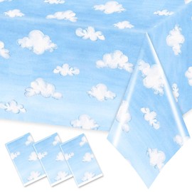 3Pcs Cloud Tablecloths-Cartoon Story Party Supplies Blue Sky White Clouds Rectangular Plastic Table Covers Cloud Themed Decorations for Baby Shower,Birthday