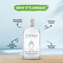 PURLEO PUROLEO Vegetable Glycerin 8 Fl Oz/236 ML (Packed In Canada) Pure Glycerin for Face, Skin, and DIY Cosmetics USP Grade, glycerin glycerine glycerin for face glycine vegetable glycerin for skin