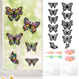 ZEELONA 24 Pack Butterfly Crafts for Kids Stained Glass Effect Tissue Paper Suncatchers Kits DIY Spring Ornaments Window Stickers Arts and Crafts for Spring Summer Classroom Home Party Decoration