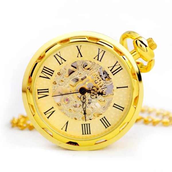TruClothing Mechanical Skeleton Open Face Pocket Watch with Chain -