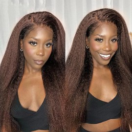 30 32 34 Inch Dark Brown Bundles Color #4 Kinky Straight Human Hair Bundles Chocolate Brown Yaki Straight Bundles Human Hair Color #4 Bundles Hair Weave