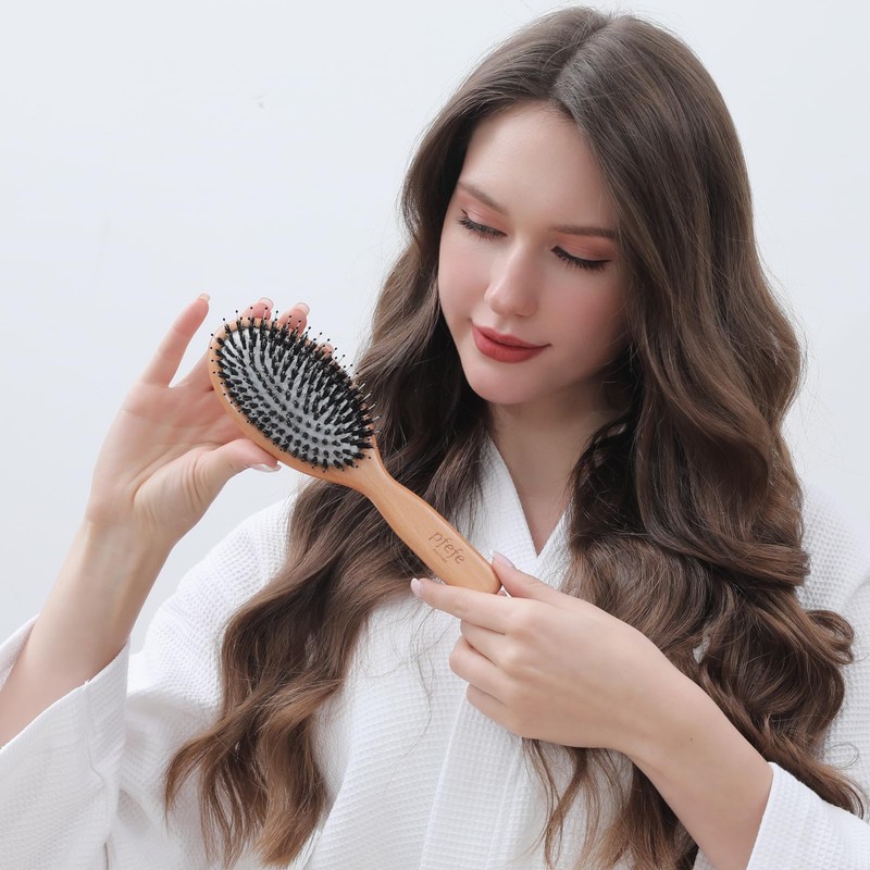 Boar Bristle Hair Brush - Natural Beechwood Detangling Brush |