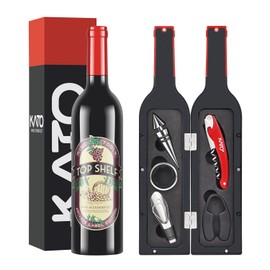Kato Wine Accessories Gift Set - Wine Bottle Corkscrew Opener Kit, Stopper, Pourer, Foil Cutter, Drip Ring with Free Drink Stickers, Great Mother's Day Gifts, Red