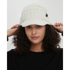 Hat Hut Beanie Hats for Women Men Satin Lined Winter Hats for Women Slouchy Beanies Satin Lined Beanie with Brim Visor (White)