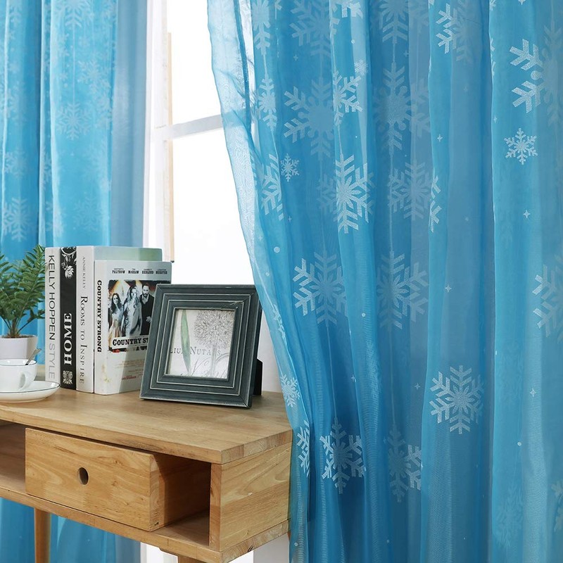 QANYEGN Transparent Printed Window Curtain, Window Panels with Snowflake Pattern,