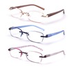 3-Pack Rimless Reading Glasses For Women, Lightweight Spring Hinge Readers,