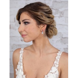 Mariell Pearl Drop Bridal Wedding Earrings with CZ Crystals for Bridee, Bridesmaids, Birthday Gift