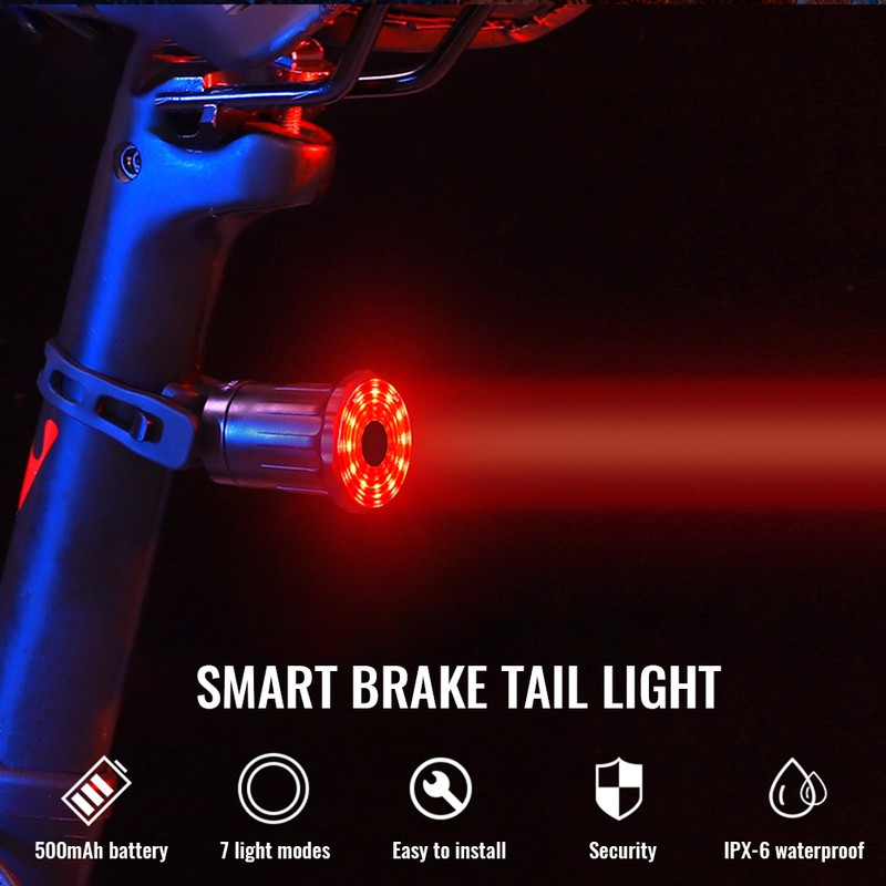 Smart Bike Tail Light Auto On/Off Rechargeable Ultra Bright IPX6