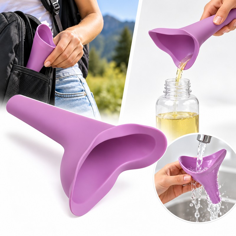 Portable Silicone Female Urinal Funnel – Reusable Stand-Up Peeing Device