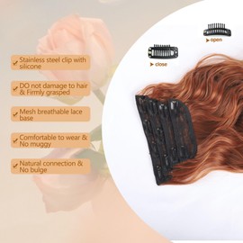 Ginger Red Clip-in Hair Extensions - 4 PCS Soft Long Wavy Synthetic 20 Inch Thick Hairpieces Double Weft 11 Clips
