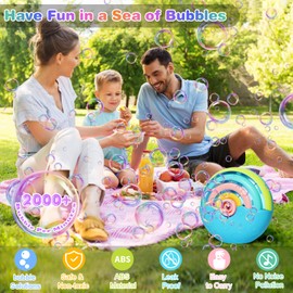Bubble Machine,Automatic Portable No Spill Silent Design Bubble Machine for Kids,2000+ Bubbles Per Minute with LED Light/2 Bubble Solutions/Lanyard,Bubble Blower Maker Toys for Ages 3+ Boys Girls Gift