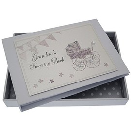 White Cotton Cards Grandma's Boasting Book Tiny Album (Silver Pram and Bunting)