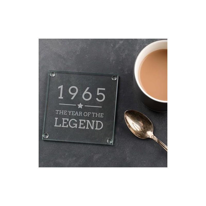 Engraved Glass Coaster - "1965 Year of the Legend" Design