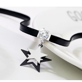Star Necklace for Women Teen Girls, Y2k Gothic Double Star Pendant Necklaces Punk Sparkly Cubic Zirconia Charms Black Leather Choker New Year Jewelry Gifts (MC-N119-star)