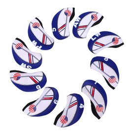 RiToEasysports 10pcs/set Iron Headcases, Fabric Iron Club Head Guard Covers Easy On Off Washable Cover (Royal Blue)