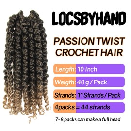 LOCSBYHAND 10 Inch Short Pre-looped/twisted Passion Twist Crochet Hair 4 Packs for Mixed-color Using (4 Packs, T27/Ombre Honey Blonde)