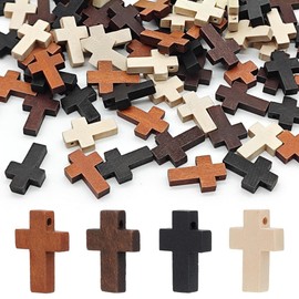 HAOBIN 80 Pieces Wooden Cross Pendants Wooden Cross Beads Cross Pendant Wooden Cross Charms Wooden Cross Craft Natural Wood Cross Small Cross Pendant for Party Favours DIY Jewellery Accessories