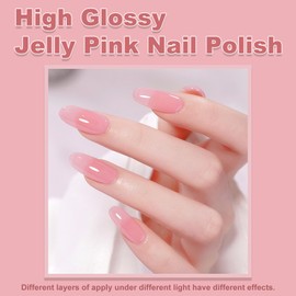 NovaCharm Sheer Pink Nail Polish - 12ml Clear Pink Nail Polish - Quick Dry Jelly Nail Polish - High Glossy Nude Pink Nail Polish - Peach Pink Translucent Nail Polish for Nail Art DIY at Home