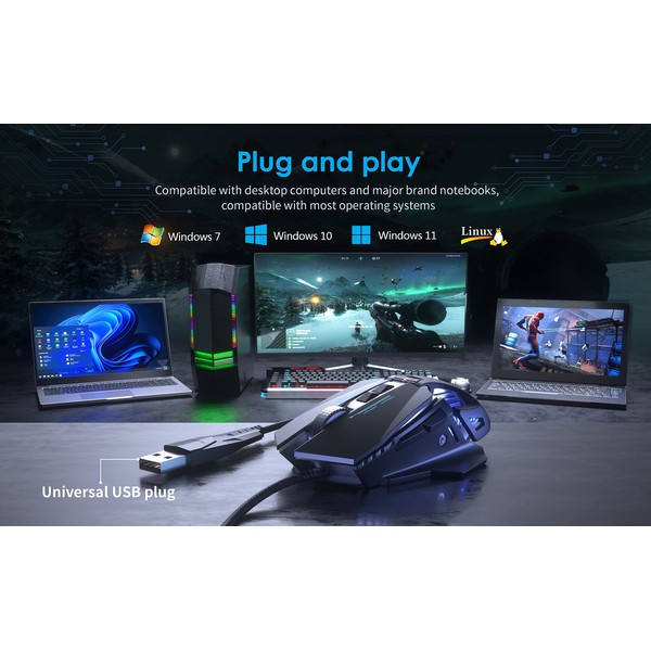 C300 USB Wired Gaming Mouse for PC Computer Windows Mac