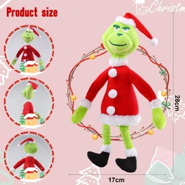 HYZMSZA Christmas Cuddly Toy, 32 cm Santa Grin Dog Plush Doll with Christmas Hat, Green, 3 Plush Toy as Throw Cushion, Soft Toy, Christmas Elf Gift for Children, Xmas Decoration (B)
