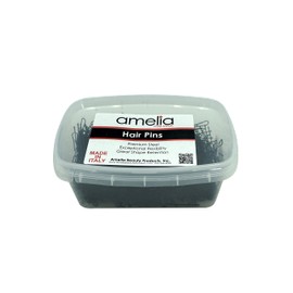 Amelia Beauty Products 300 Gram Medium Hair Pin Black | Hair Styling Accessories Hair Pins | Premium Steel Hair Pins - Brown in Clear Container Made in Italy