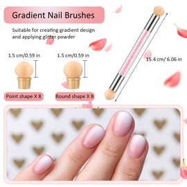 4 pinceles de esponja para uñas, pincel de doble cabeza, pincel de acrílico con 16 cabezales de repuesto para manicura de arte de uñas (blanco, rosa, morado, rojo)