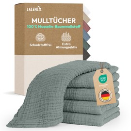 Laleni Spucktücher Baby im 10er Set aus Reiner Baumwolle - schadstofffreie Mulltücher Baby 70x70 - saugstarke Mussellintücher Baby - Musselin Tuch Baby als Mullwindel waschbare Mulltücher - Grün