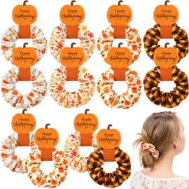 Fall Thanksgiving 12 Pcs Hair Scrunchies Set Satin Hair Ties for Women Gift for Friends Cute Elastic Hairbands Party Favor Accessories