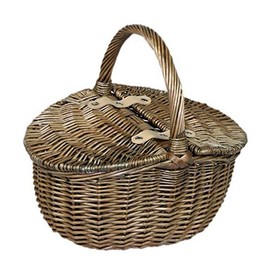 Red Hamper EH091 Wicker Small Antique Wash Double Lidded Oval Picnic Basket
