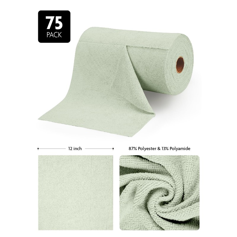 Fantasticlean Microfiber Cleaning Cloth Roll -75 Pack, Tear Away Microfiber