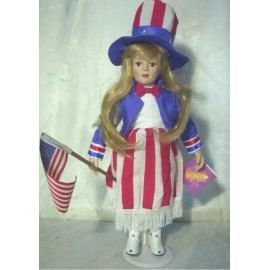 Paradise Galleries **STARR** PATRIOTIC Bisque Porcelain DOLL w/USA Flag by Julia Rossini - NIB 14"