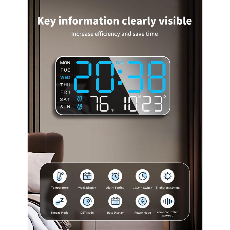 MASHI 8.4''Large Digital Wall Clock, Led Alarm Clock with Big