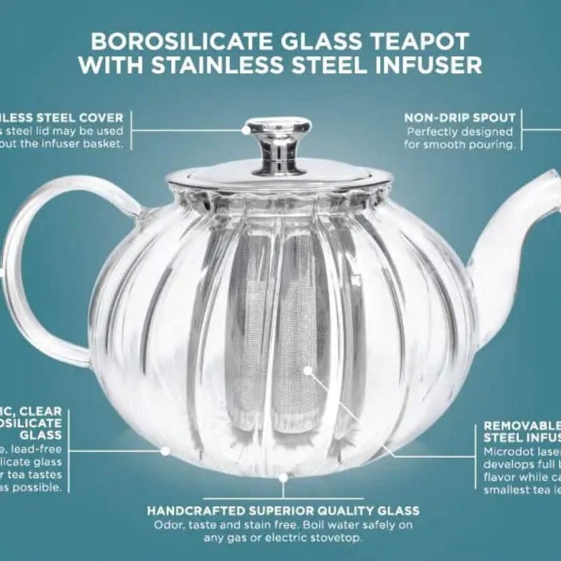 Teabloom Vienna Glass Teapot with Infuser | 37oz Elegant Design