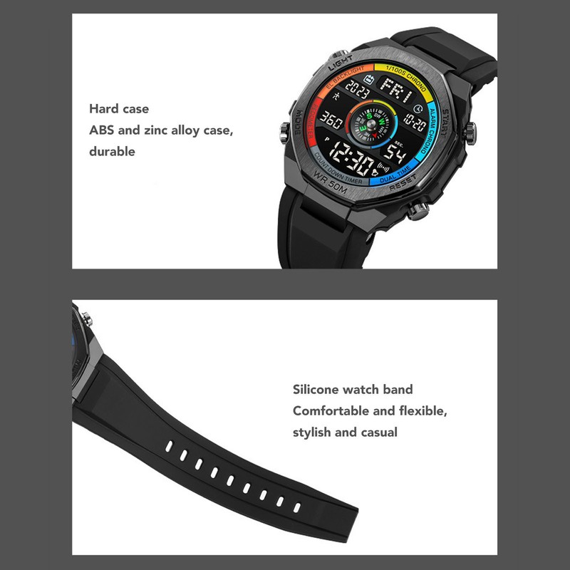Outdoor Sports Electronic Watch Multifunctional Stylish Pedometer Compass Luminous Waterproof