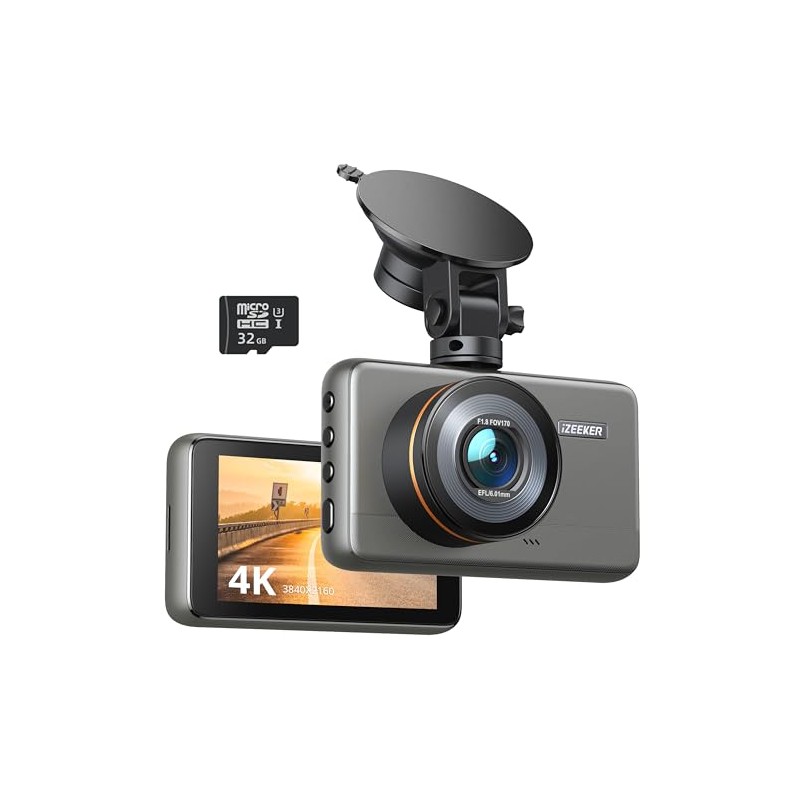 iZEEKER 4K Dash Cam with Free 32GB MicroSD Card, 2160P