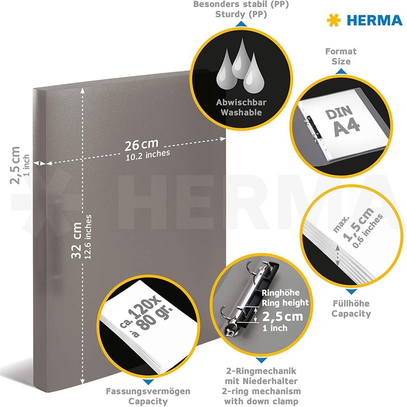 HERMA 19711 Ring Binders A4 Translucent Neon Orange, Pack of