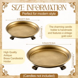 Zonon 2 Pack Solid Brass Clawfoot Dish Pedestal Dish Candle Tray Round Clawfoot Candle Holder Decorative Jewelry Stand for Wax Jewelry Rings Trinkets Coffee Table Centerpiece Cosmetics Home Decor