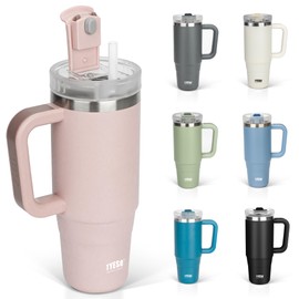 TYESO Tumbler 0.9L Water Bottle, Insulated Stainless Steel Bottle, Water Bottle with Straw, Handle, Jug, Outdoor, Vacuum Insulated, Double Structure, Wide Mouth, Large Capacity, Direct Drink, for