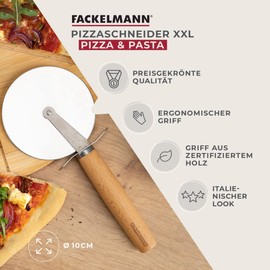 Fackelmann XXL Pizza Cutter for Pizza and Tarte Flambée, Pizza Wheel with Sharp Stainless Steel Blade, Pizza Roller with Ergonomic Beech Wood Handle, Approx. 23 cm