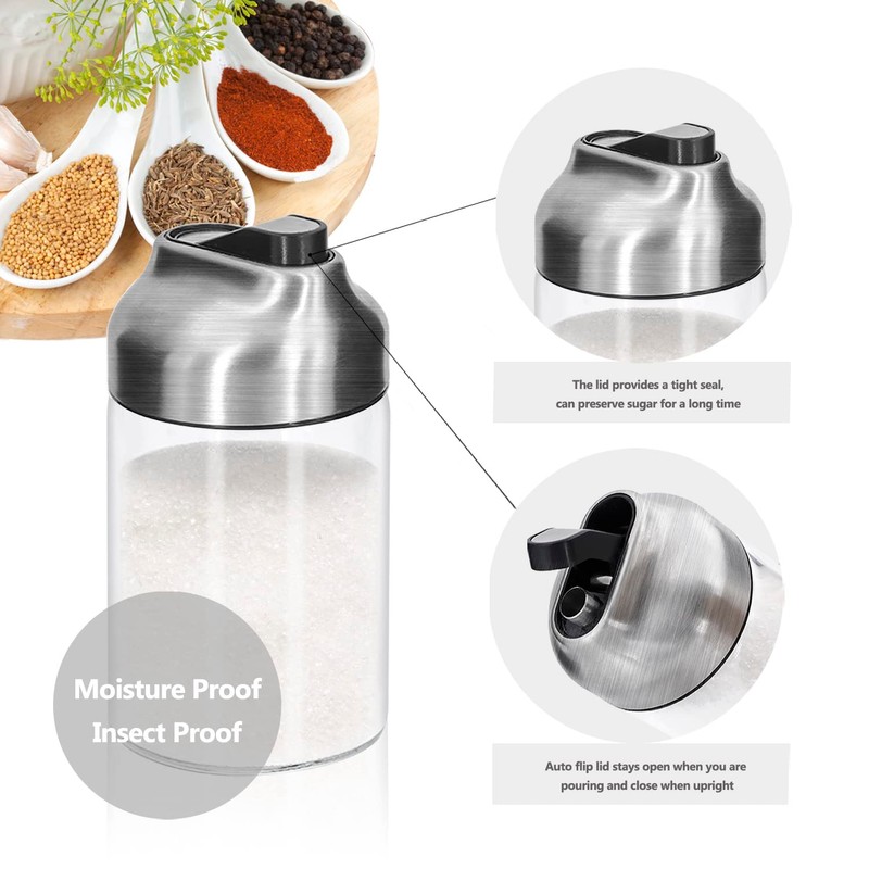 Aelga Glass Sugar Dispenser with Pour Spout, Weighted Pourer, for