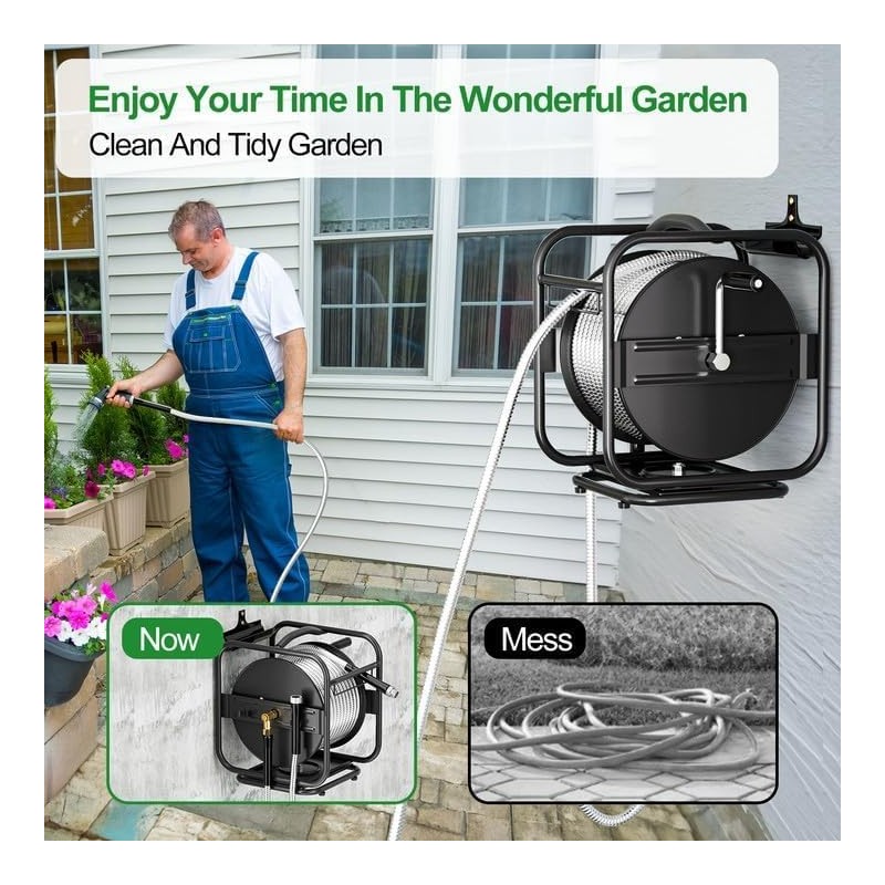 SPECILITE Heavy Duty Metal Garden Hose Reel With 80 Ft