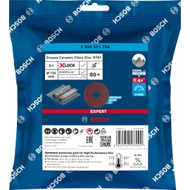 Bosch Professional 25x Expert R781 Prisma Ceramic X-LOCK Fibre Discs (for Steel, Stainless steel sheets, Ø 125 mm, Grit 80, Accessories Small Angle Grinder)