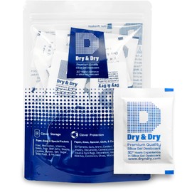 Dry & Dry 5 Gram [30 Packets] Premium Pure and Safe Silica Gel Packets Desiccant Dehumidifiers, Silica Gel Packs - Rechargeable (Food Safe) Moisture Absorbers, Desiccant Packets