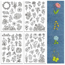 peacoblue Embroidery Templates Water Soluble for Beginners 4 Sheets Wild Flower with 77 Pieces Pattern, Wash Away Stick and Stitch Resolvable Embroidery Paper for Hand Sewing Enthusiasts Women Adults