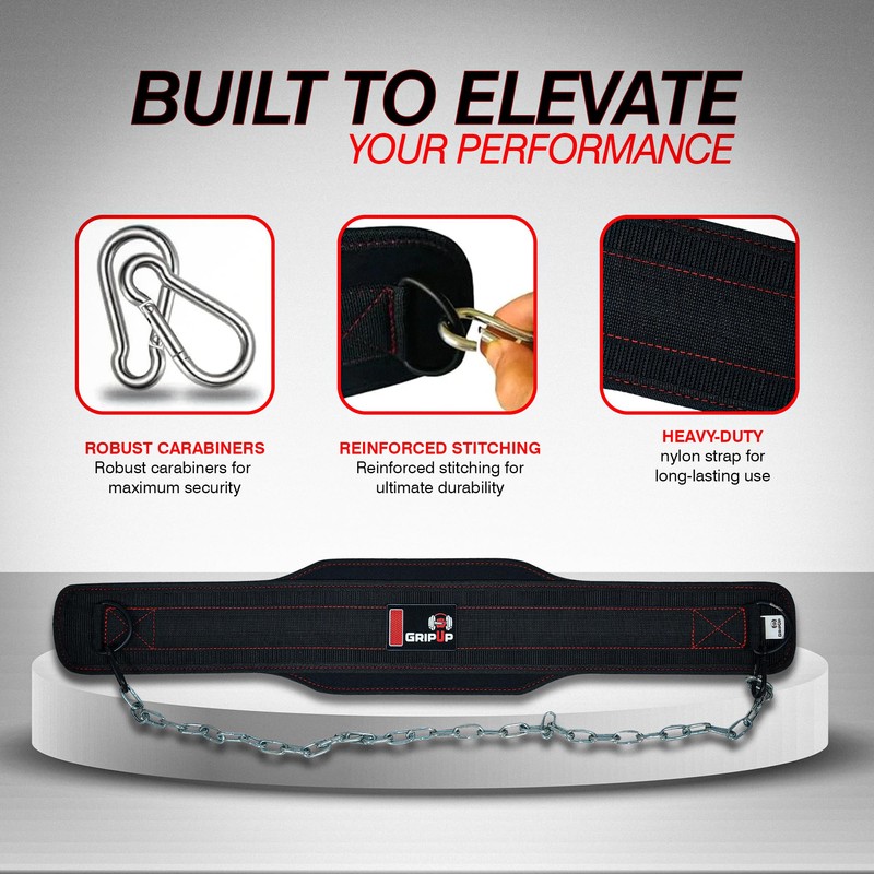 GripUp Dip Belt for Weight Lifting Dipping, Gym Belt 36''